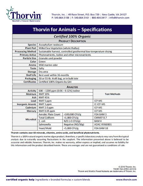 Thorvin for Animals Specs